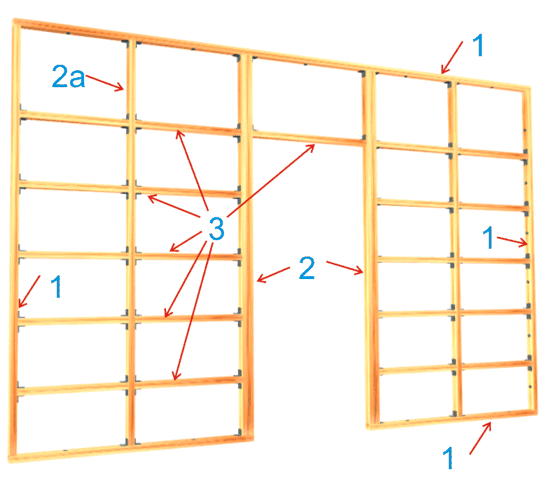 схема монтажа деревянного каркаса при ширине перегородки более 5 метров